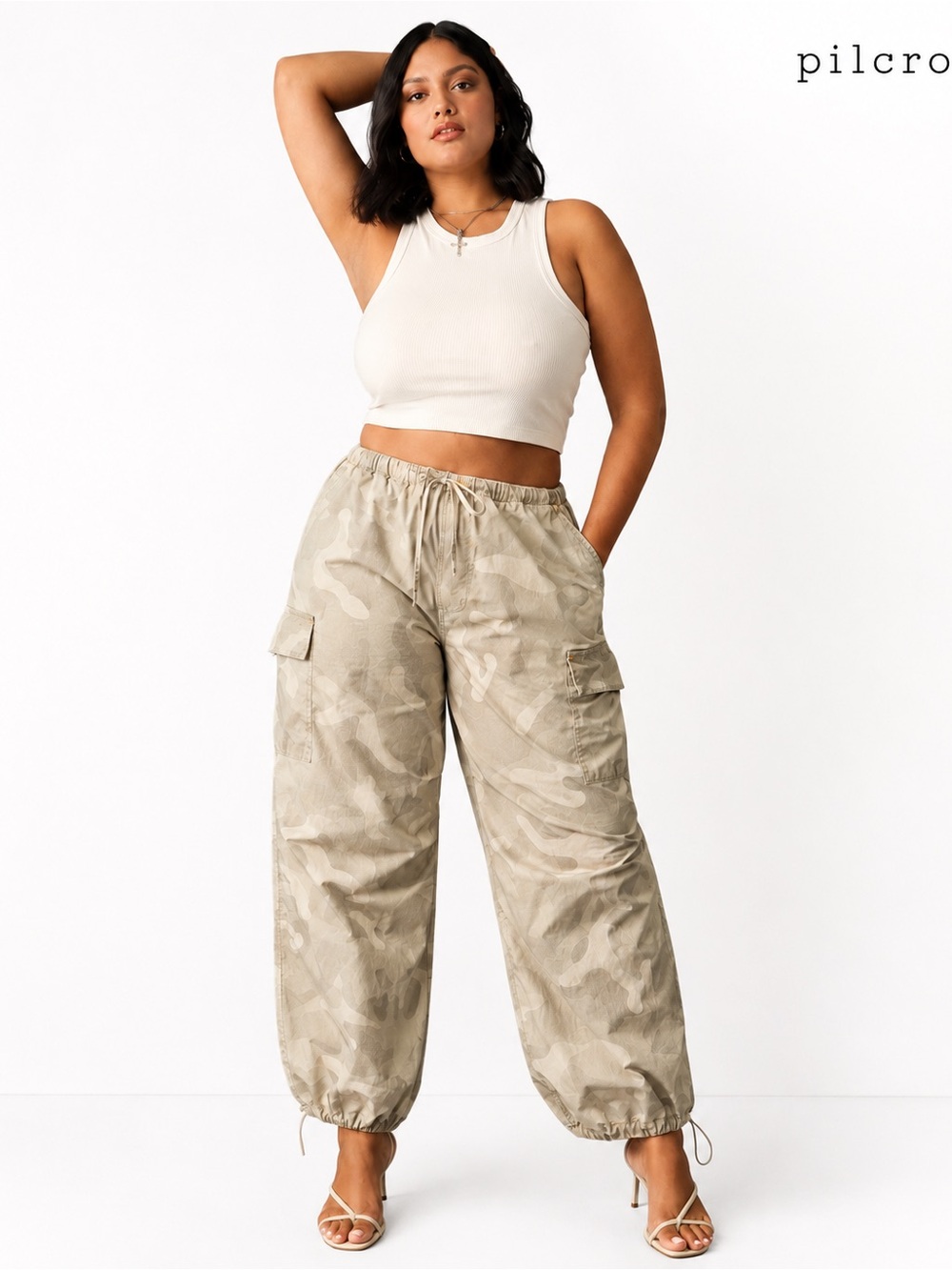 Pilcro Camo Parachute Pants Medium Cargo Drawstring Utility Jogger Inseam 29